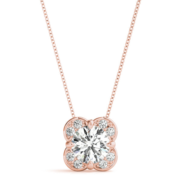 Natural Diamond Prong Set Round Halo Pendant