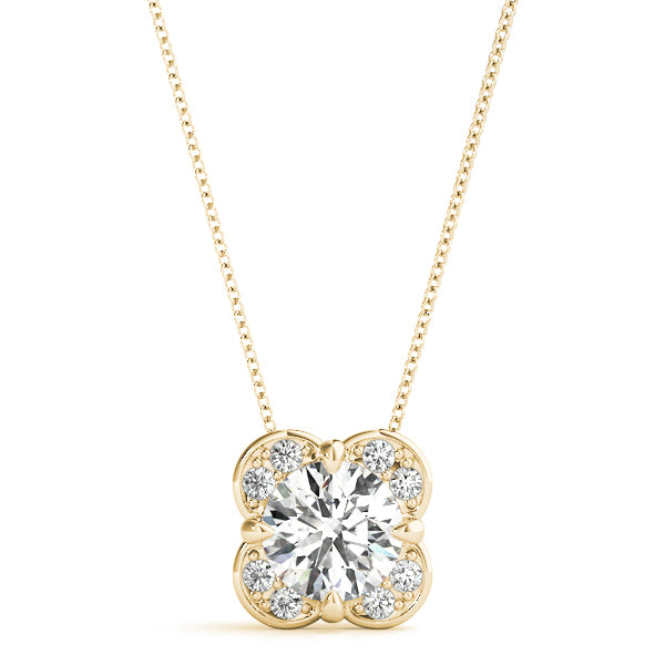 Natural Diamond Prong Set Round Halo Pendant