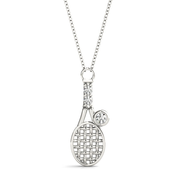 Natural Diamond Bezel Tennis Racket Shape Pendant