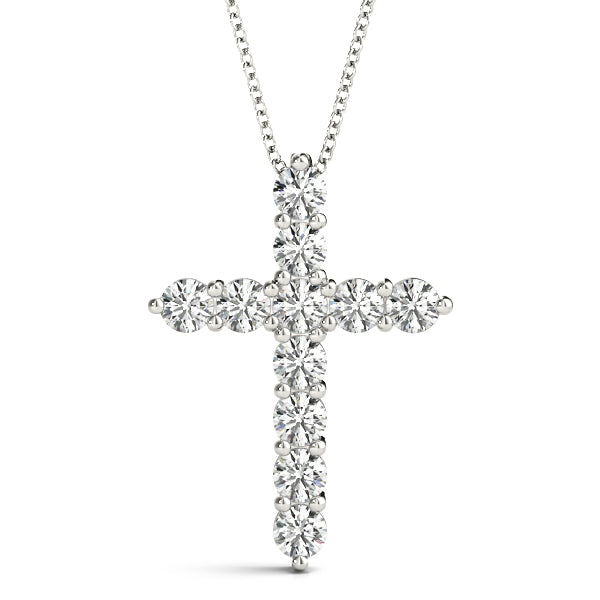 Natural Diamond Shared Prong Cross Pendant