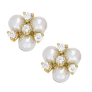Natural Diamond Cluster Pearl Earrings