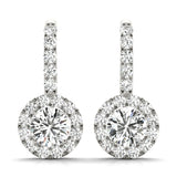 Round Halo Drop Earrings