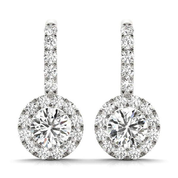 Round Halo Drop Earrings