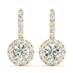 Round Halo Drop Earrings