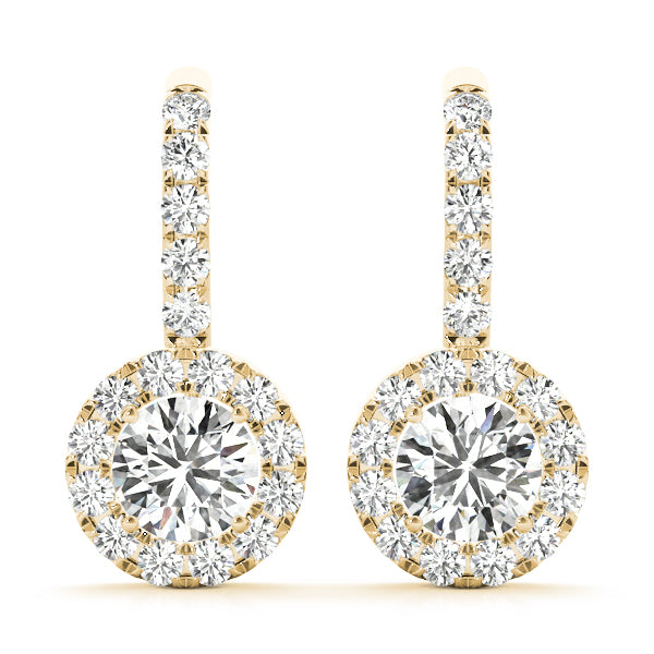 Round Halo Drop Earrings