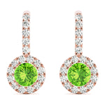 Round Halo Drop Earrings