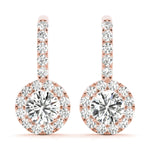 Round Halo Drop Earrings