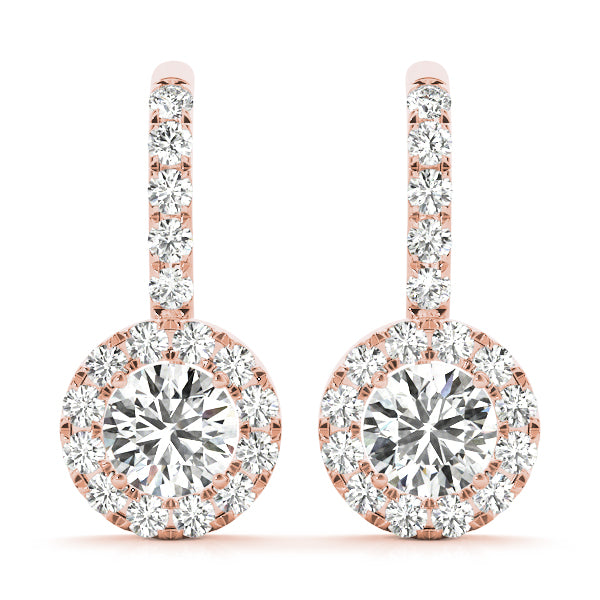 Round Halo Drop Earrings
