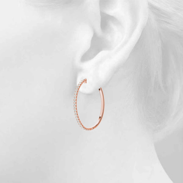 Lab Grown Front Only Round Vault Lock Hoop Earrings
