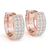 Natural Diamond Three-Row Pavé Huggie Earrings
