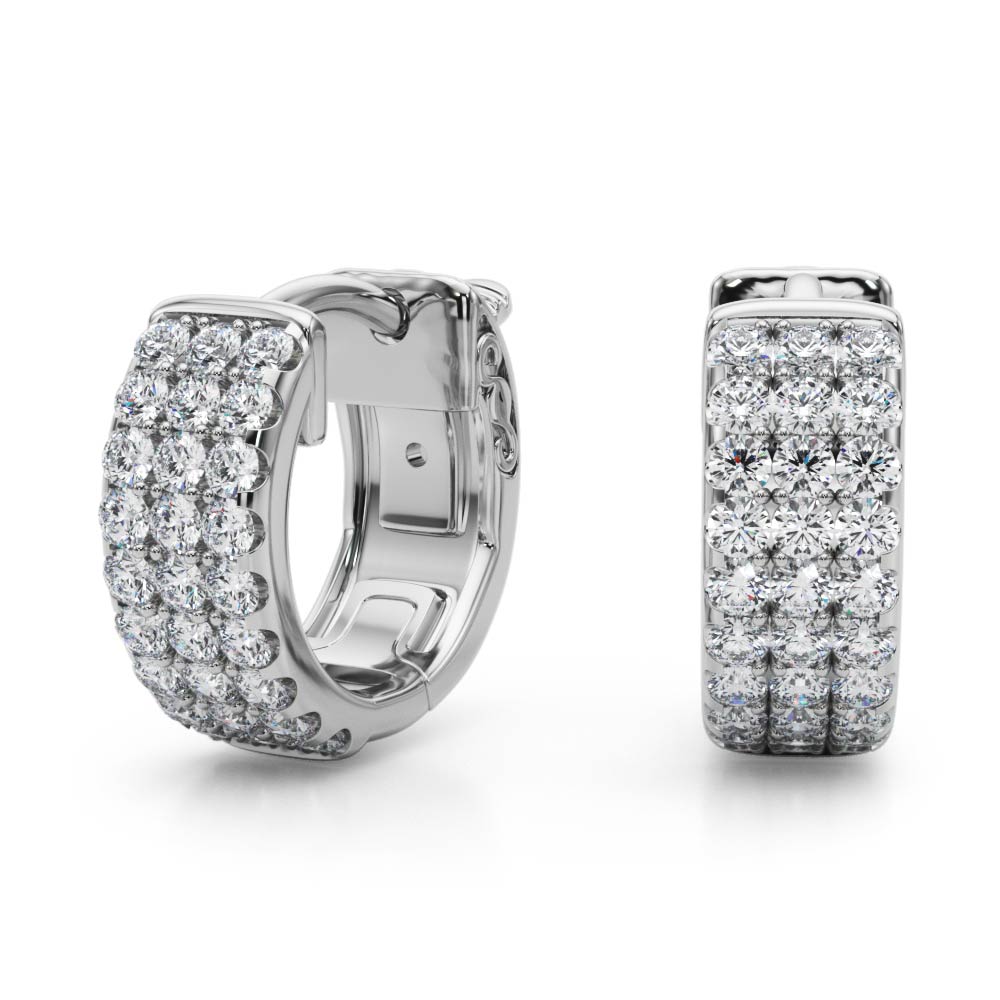 Three-Row Pavé Huggie Earrings
