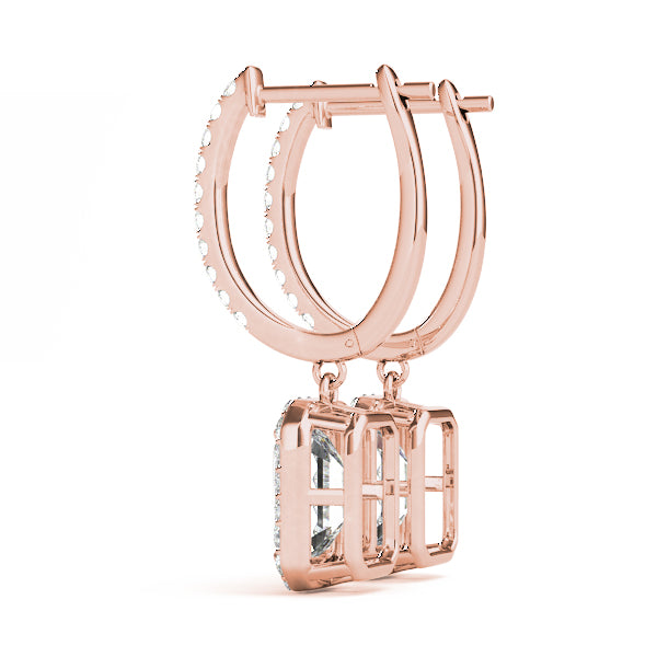 Emerald Cut Halo Drop Earrings