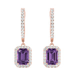 Emerald Cut Halo Drop Earrings