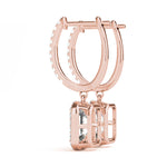 Emerald Cut Halo Drop Earrings