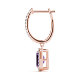 Emerald Cut Halo Drop Earrings