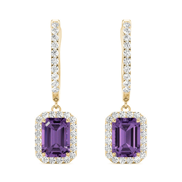 Emerald Cut Halo Drop Earrings