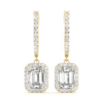 Natural Diamond Emerald Cut Halo Drop Earrings