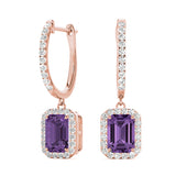 Emerald Cut Halo Drop Earrings