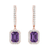Emerald Cut Halo Drop Earrings
