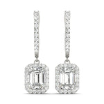 Natural Diamond Emerald Cut Halo Drop Earrings