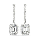 Natural Diamond Emerald Cut Halo Drop Earrings