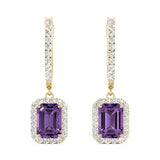 Emerald Cut Halo Drop Earrings