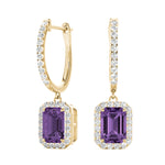Emerald Cut Halo Drop Earrings