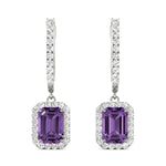 Lab Grown Emerald Cut Halo Drop Earrings