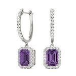 Lab Grown Emerald Cut Halo Drop Earrings