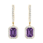 Lab Grown Emerald Cut Halo Drop Earrings