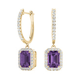 Lab Grown Emerald Cut Halo Drop Earrings