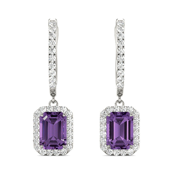 Lab Grown Emerald Cut Halo Drop Earrings