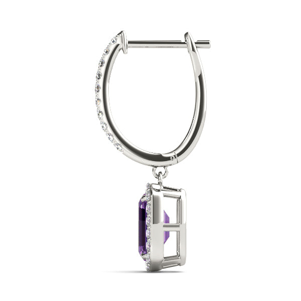 Lab Grown Emerald Cut Halo Drop Earrings