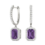 Lab Grown Emerald Cut Halo Drop Earrings