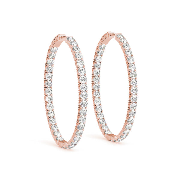 Natural Diamond Oval Shaped Inside-Out Hoop Earrings