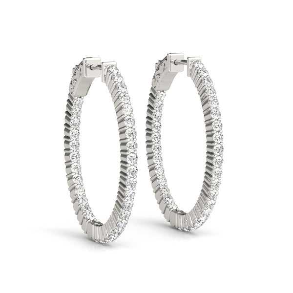 Natural Diamond Oval Shaped Inside-Out Hoop Earrings