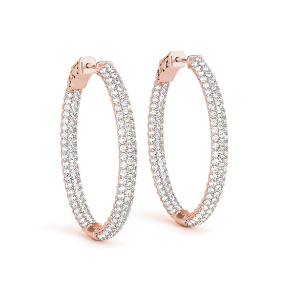 Natural Diamond Oval Shaped Pavé Vault Lock Hoop Earrings