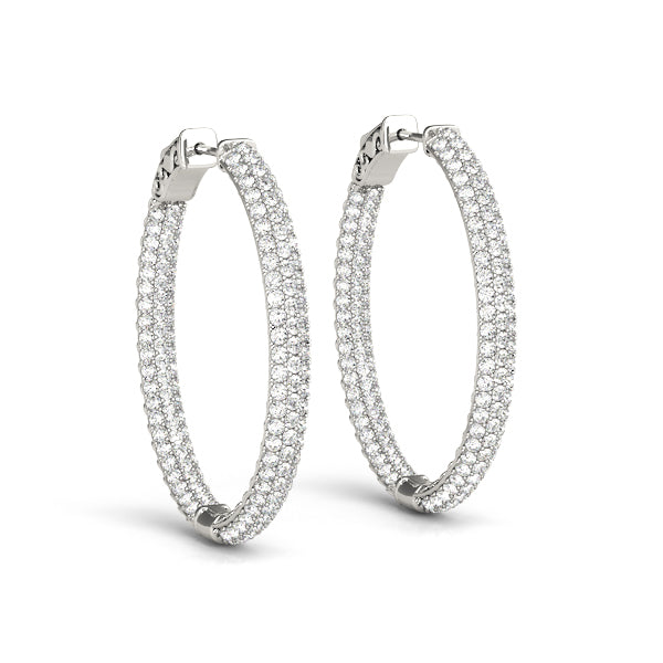 Natural Diamond Oval Shaped Pavé Vault Lock Hoop Earrings