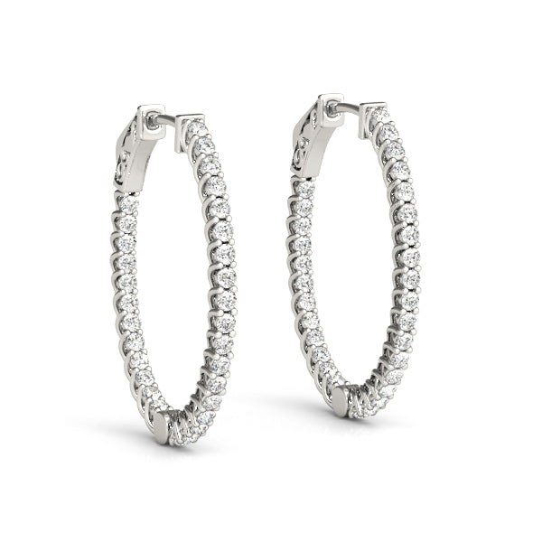Natural Diamond Inside-Outside Oval Trellis Vault Lock Hoop Earrings