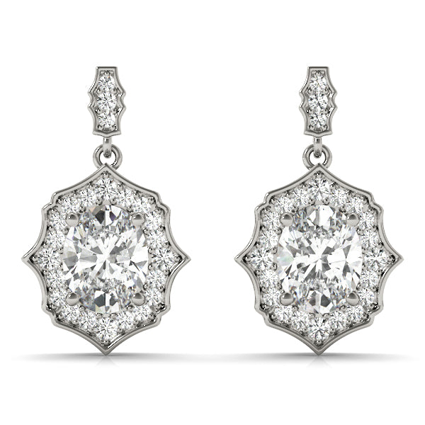 Natural Diamond Oval Scalloped Halo Earrings