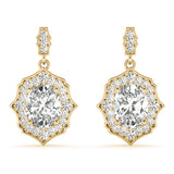 Natural Diamond Oval Scalloped Halo Earrings
