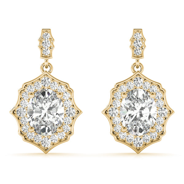 Natural Diamond Oval Scalloped Halo Earrings