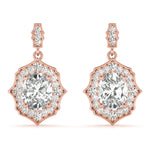 Natural Diamond Oval Scalloped Halo Earrings