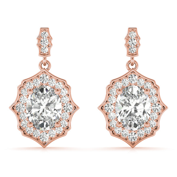 Natural Diamond Oval Scalloped Halo Earrings