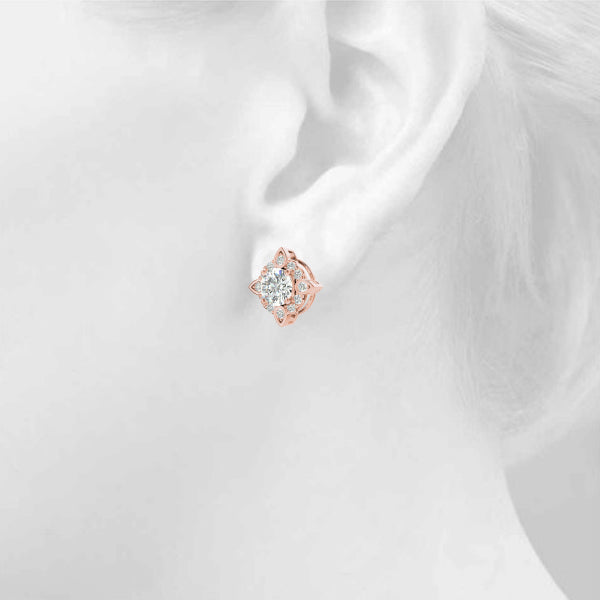 Lab Grown Round Fashion Halo Studs