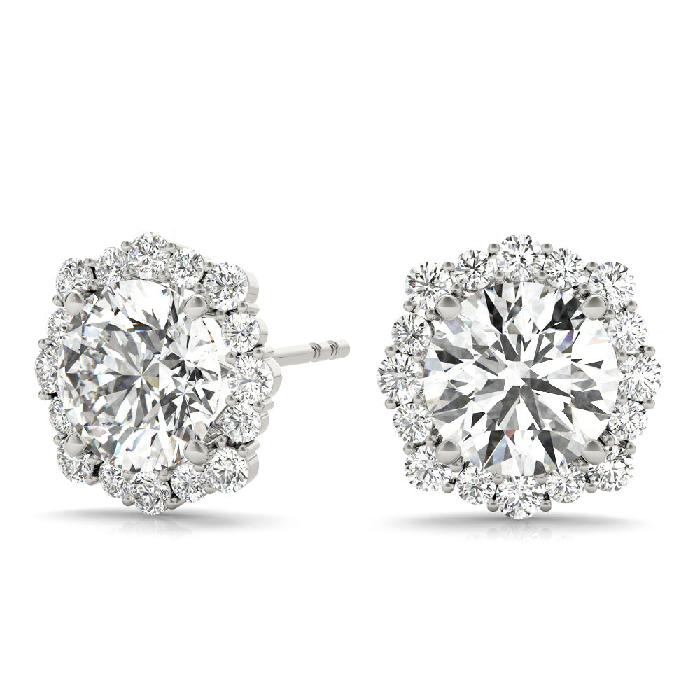 Lab Grown Floral Halo Studs Earrings