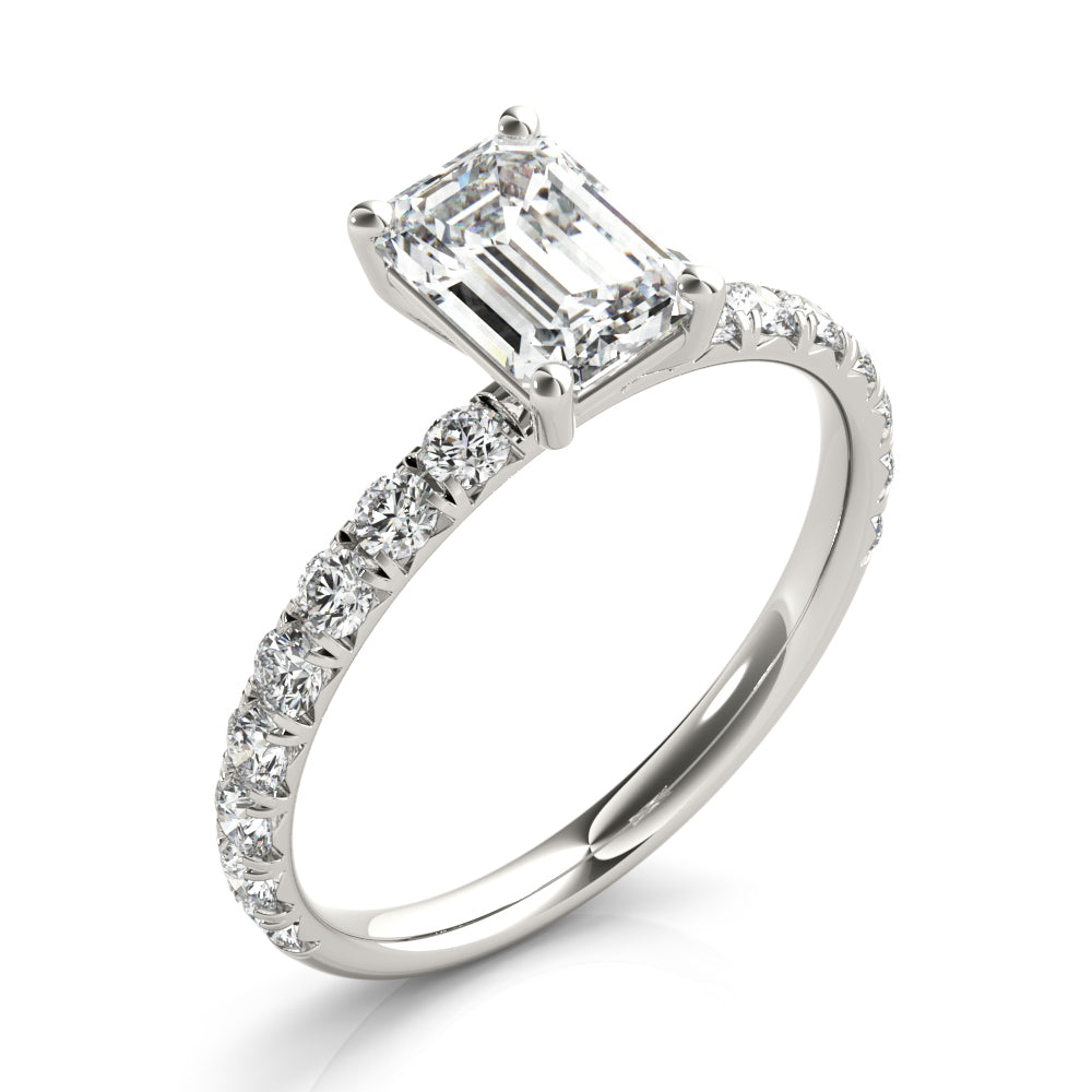 Lab Grown Emerald Cut Split Prong Engagement Ring