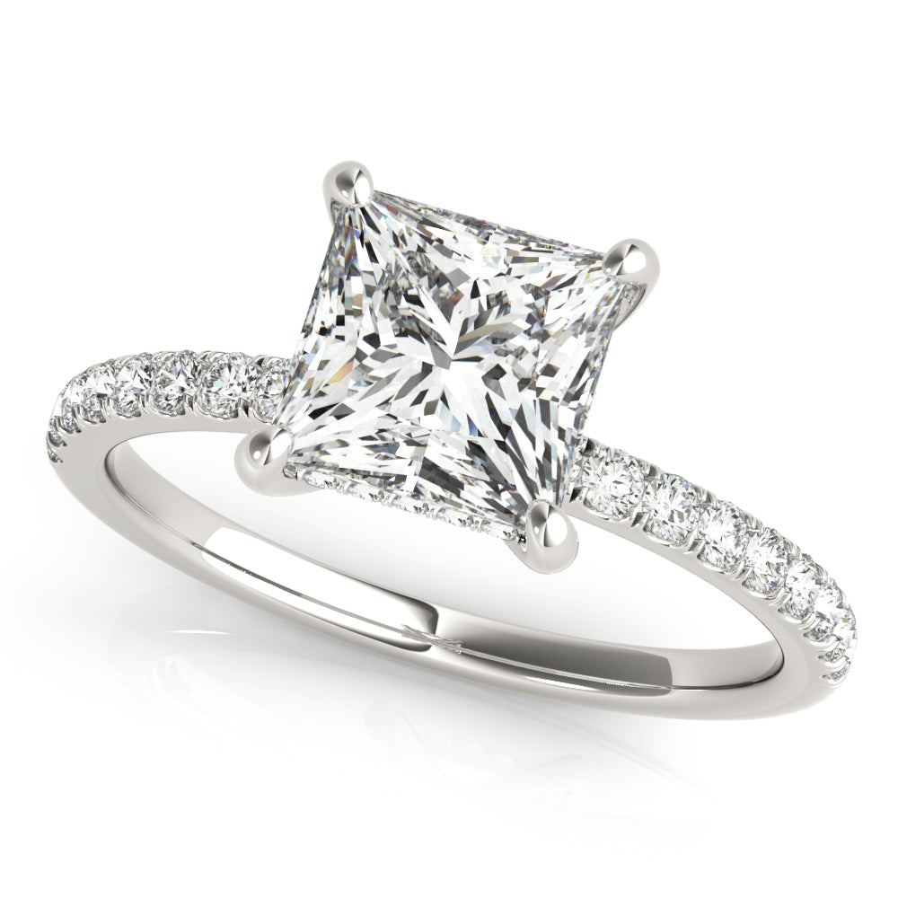 Lab Grown Diamond Princess Cut Hidden Halo Engagement Ring