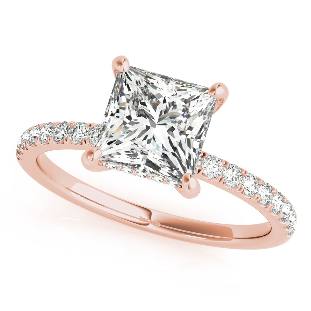 Natural Diamond Princess Cut Hidden Halo Engagement Ring