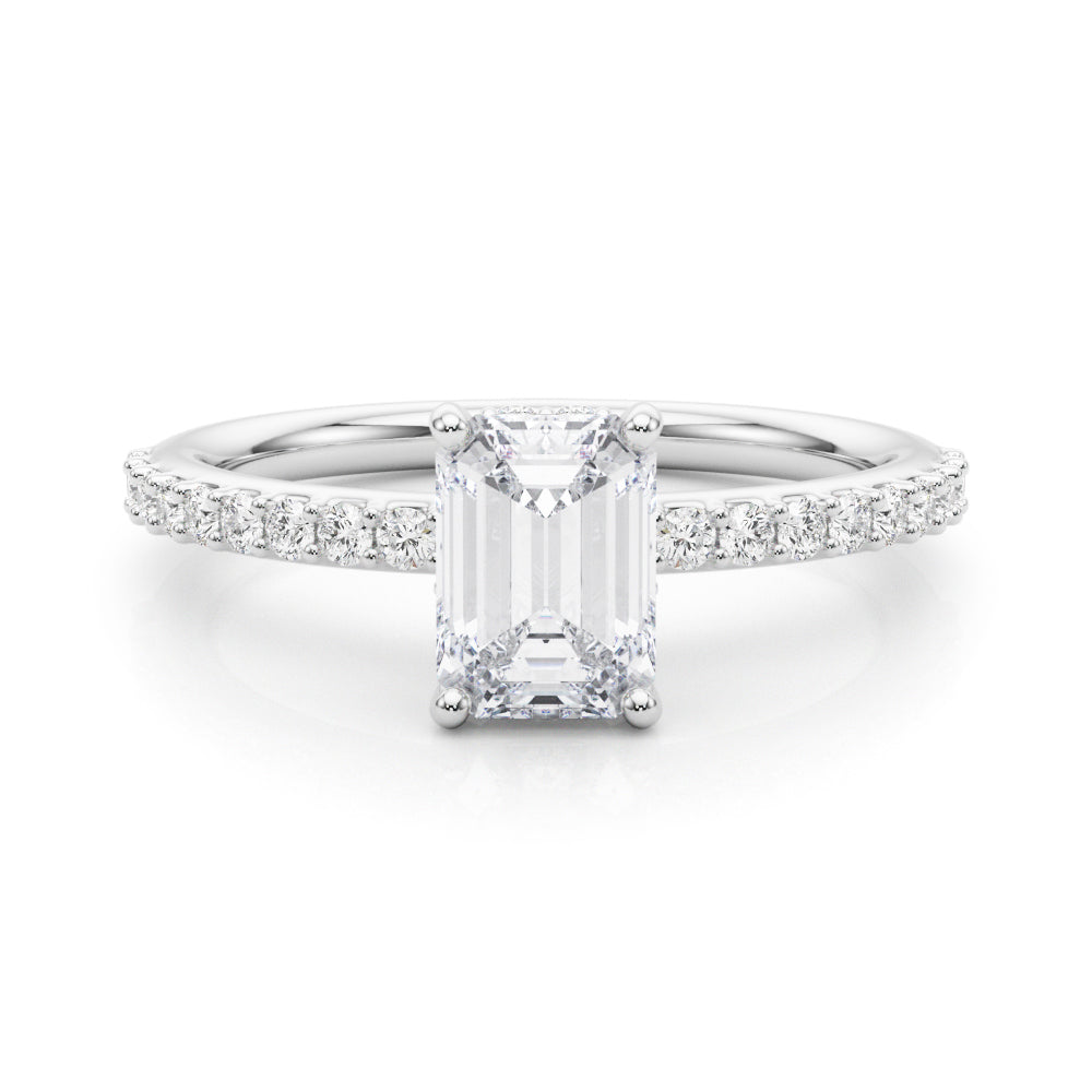 Lab Grown Hidden Halo Emerald Cut Engagement Ring